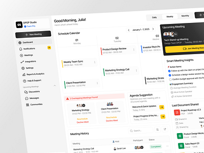 CatchAI – Meeting Schedule AI Dashboard 📅🤖 ai analytic app catchai communities conversations dashboard dpopstudio help manager meet meeting report task ui ux