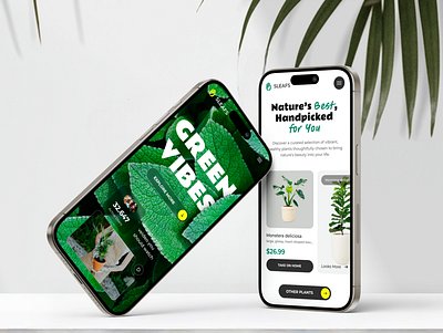 SLEAFS | Plant shop Mobile App design aesthetic branding design farm graphic design illustration mobile app mobile design modern nature plant prototype responsive ui uiux uxui web app web responsive wireframe