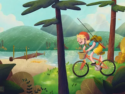 Summer Day adventurevibes colorfulart digitalart forestadventure illustration naturelover playfuldesign scenicillustration whimsicalart