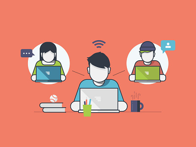 Connection coffee computer connection corporate design email file icon illustration laptop office vector
