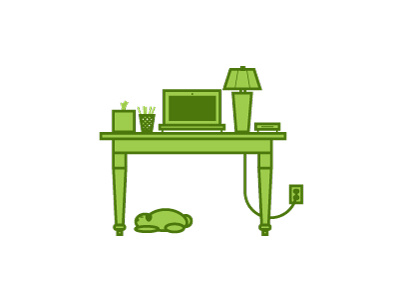 Desk desk flat lamp office space outline pug vector