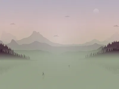 Lake drawing fog illustration lake mist mountains print vector