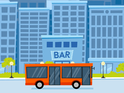 Pay and Go blue buildings bus cartoon city drive ride town travel