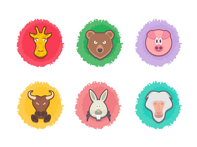 Animal Badges animal badges bear bull giraffe icon monkey pig rabbit