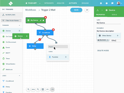 Create Workflows analytics angular console dashboard data fitness human data losant material design startup strap wearables