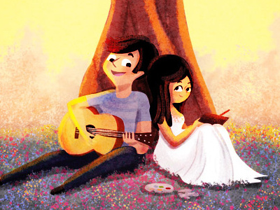 playing and painting artist couple digital illustration digital painting flowers guitar illustration music pretty spring