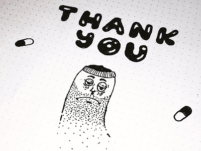 "Thank You" black and white character drawing icon illustration pills sketch