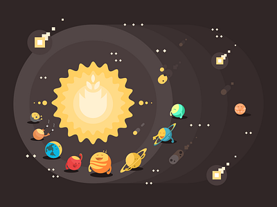 Solar system character face fire flat illustration kit8 smile solar system vector