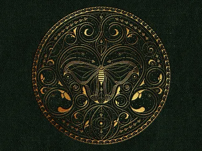 Drawn to the Flame book circle decoration emblem emboss lines logo moth pattern texture wings