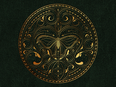 Drawn to the Flame book circle decoration emblem emboss lines logo moth pattern texture wings