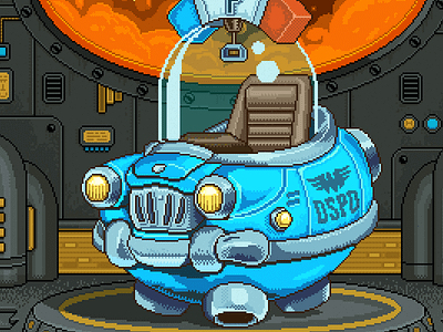 Retrofuturistic space police car (pixel art) car hangar pixel art police retrofuturistic sci fi space