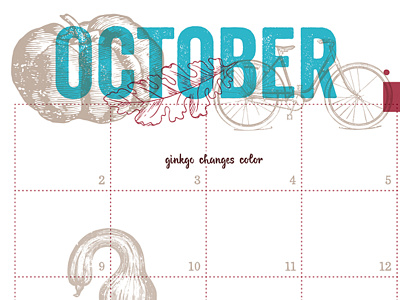 October bike calendar fall leaf leaves nature october pumpkin science typography