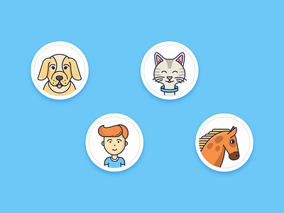 Set of icons for insurance web site boy cat dog horse icons man outline outline icons