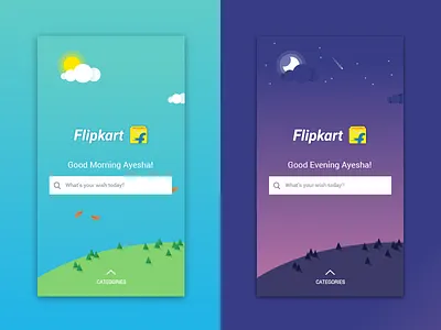 Day and Night theme app day e commerce flipkart illustration mobile site night search ui ux