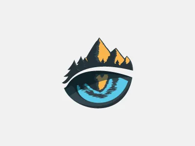 eye of the mountain color eye lake logo mountain trees