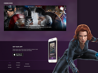 Rattle 2 app banner black widow cinema design footer marvel movies scarlett ui web website