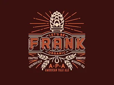 Let’s Be Frank Organic APA Logo Concept american pale ale beer debut emblem hop logo missouri organic ornate torch wheat