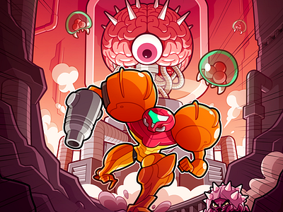 Metroid 30th anniversary cartoon eye fanart gaming illustration metroid nes nintendo pink poster samus