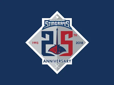 Stingrays 25th Anniversary Logo charleston hockey icethetics logos south carolina sports sports branding stingrays stingrays 25th anniversary logo