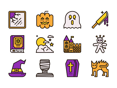 Halloween Icon castle cat coffin doll ghost halloween icon knife mummy pumpkin voodoo witch