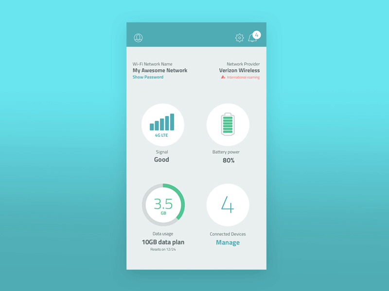 Mifi Manager App app dashboard hotspot manager mifi stats ui wireless