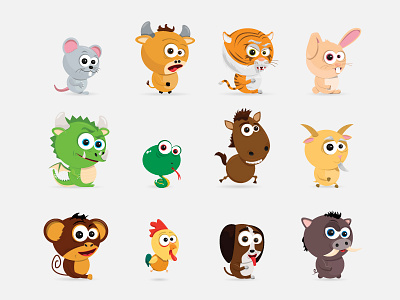 12 Zodiac Animals animal astrology cartoon characters chinese cute zodiac