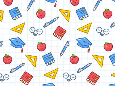 Back to school apple art background flat graduate illustration learn line pattern pen school texture