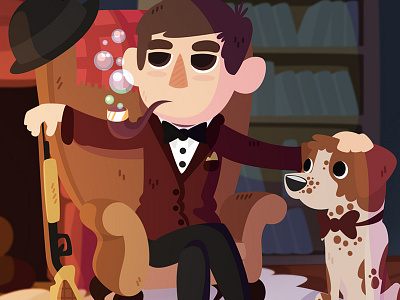A Gentleman's Agreement bear classy dog fireplace gentleman gun hunting illustration lighting photoshop puppy