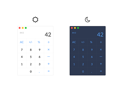 Daily UI #004 – Calculator | Day & Night Mode 42 app applestyle calc calculator dailyui minimal moon night nightmode sun