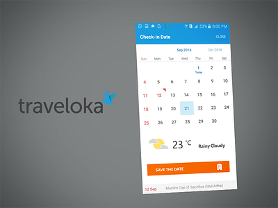 Check-in Date screen app cloud flight hotel illustration mobile traveloka ui ux vector weather