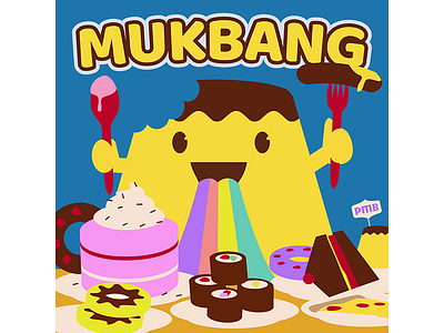 Mukbang cake colourful eating illustration kawaii pudding rainbow sausage sushi