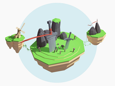 Ruins 3d 3d modeling blender environment game isometric landscape low poly model ruins swords temple