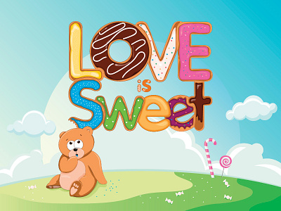 Love is Sweet bear candy cute dessert donut eating love sweet valentine