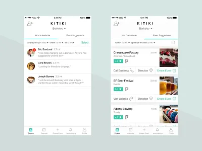 Friends & Events Suggestions event friends ideation list location planning recommendations social media suggestions tabs uiux wireframe
