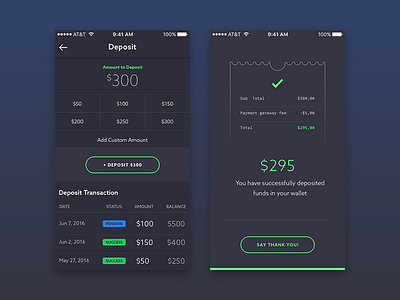 Deposit screen of Paynance App blue dark green soft trending ui ux