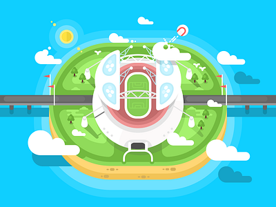 Stadium ball cloud flat illustration kit8 sport stadium tennis top vector view water