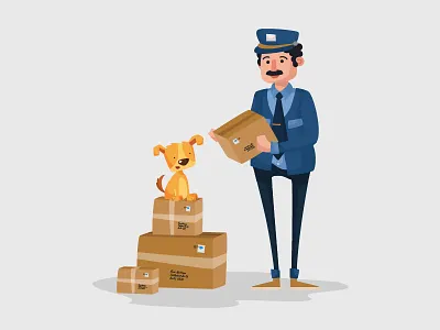 Teamwork 2d animal character cute design dog illustration man mustache packet people post