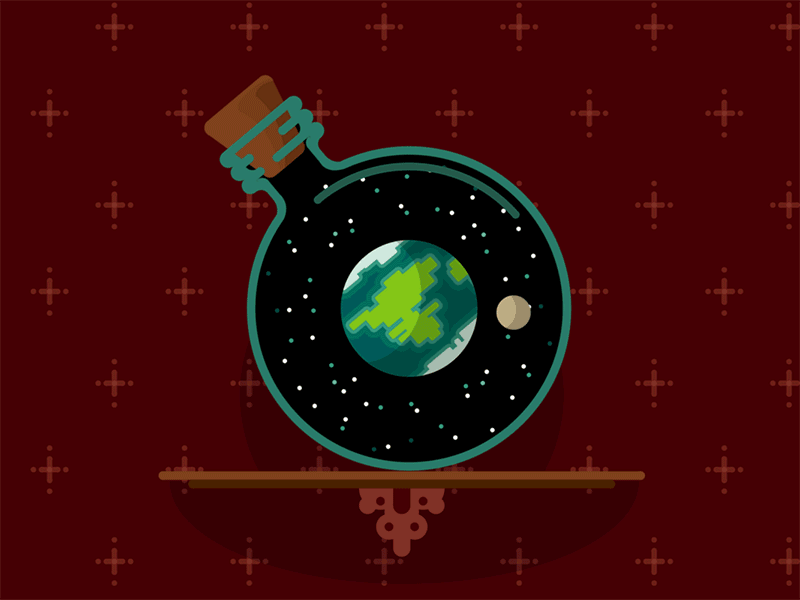 Universe in a bottle animation bottle fantasy gif illustration loop motion planet retro sci fi space vintage