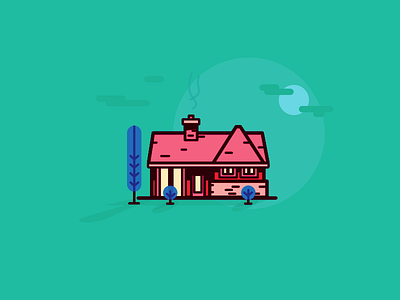 House dusk flat house illustration