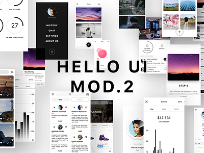 Hello UI Mod. 2 app app design free psd free sketch hello ui kit ios 10 ios app ios ui kit ui design ui kit user interface wireframe