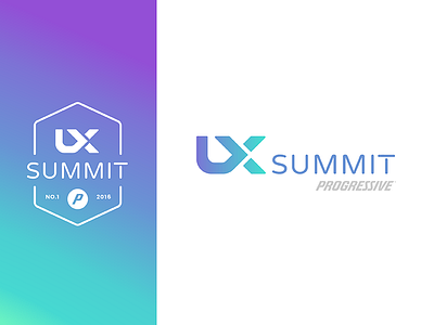 Logo for UX Summit badge branding buttons conference email gradient logo nametag progressive schedule