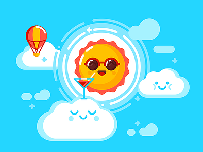 Cute Sun 2d autumn character cloud cute flat illustration shape sky summer sun vector