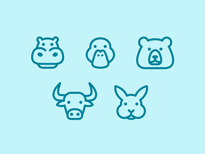 Animal Icons Set - 01 animal hippo brand branding bunny rabbit cute fun funny duck bear bull icon icons illlustrative illustration line art mobile application symbol mark ui ux outline web app website