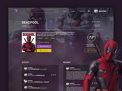 Rattle - Deadpool adventure cinema comedy deadpool design movies trailer ui view watch web website