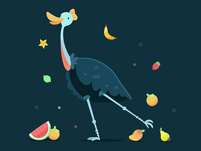 Cassowary animals australian cartoon character design friends fruits vector