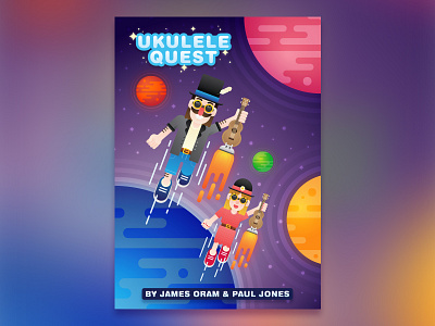 Ukulele Quest Cover book character cover illustration instrument planet rocket space ukulele vector