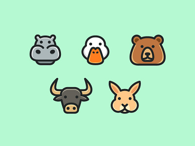 Animal Icons Set - 02 animal hippo brand branding bunny rabbit cute fun funny duck bear bull icon icons illlustrative illustration line art mobile application symbol mark ui ux outline web app website