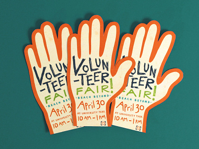 Volunteer Fair Campaign: Die-cut Flyers campaign design die cut fair flyer hand handdrawn handmade hands handtype help orange organic scribble student typography university volunteer