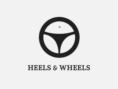 heels & wheels black driving logo negative space simple steering wheel woman