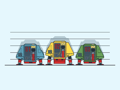 Dewey, Huey, Louie fun lineup old school retro robots silent running